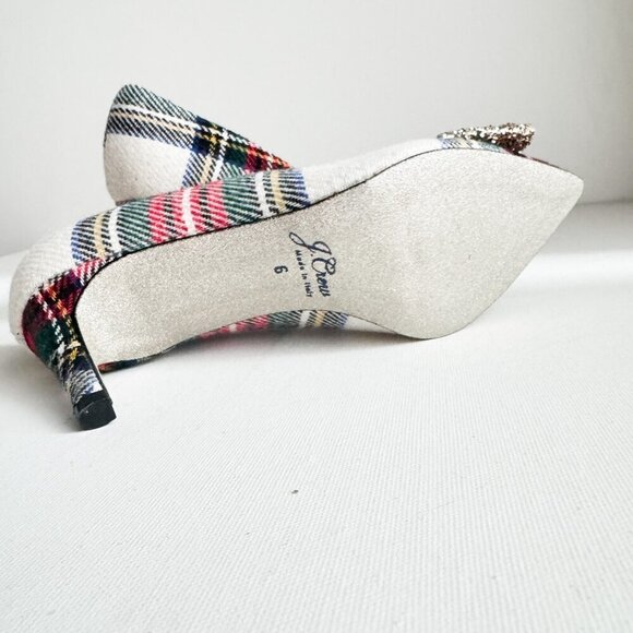J Crew Wool Plaid Sparkly Bow Heels 6 - Picture 9 of 10
